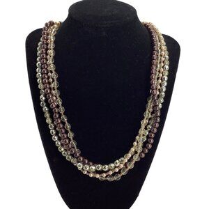 Multistrand Beaded Layered Necklace Metallic Silver Pink Purple Fashion Jewelry